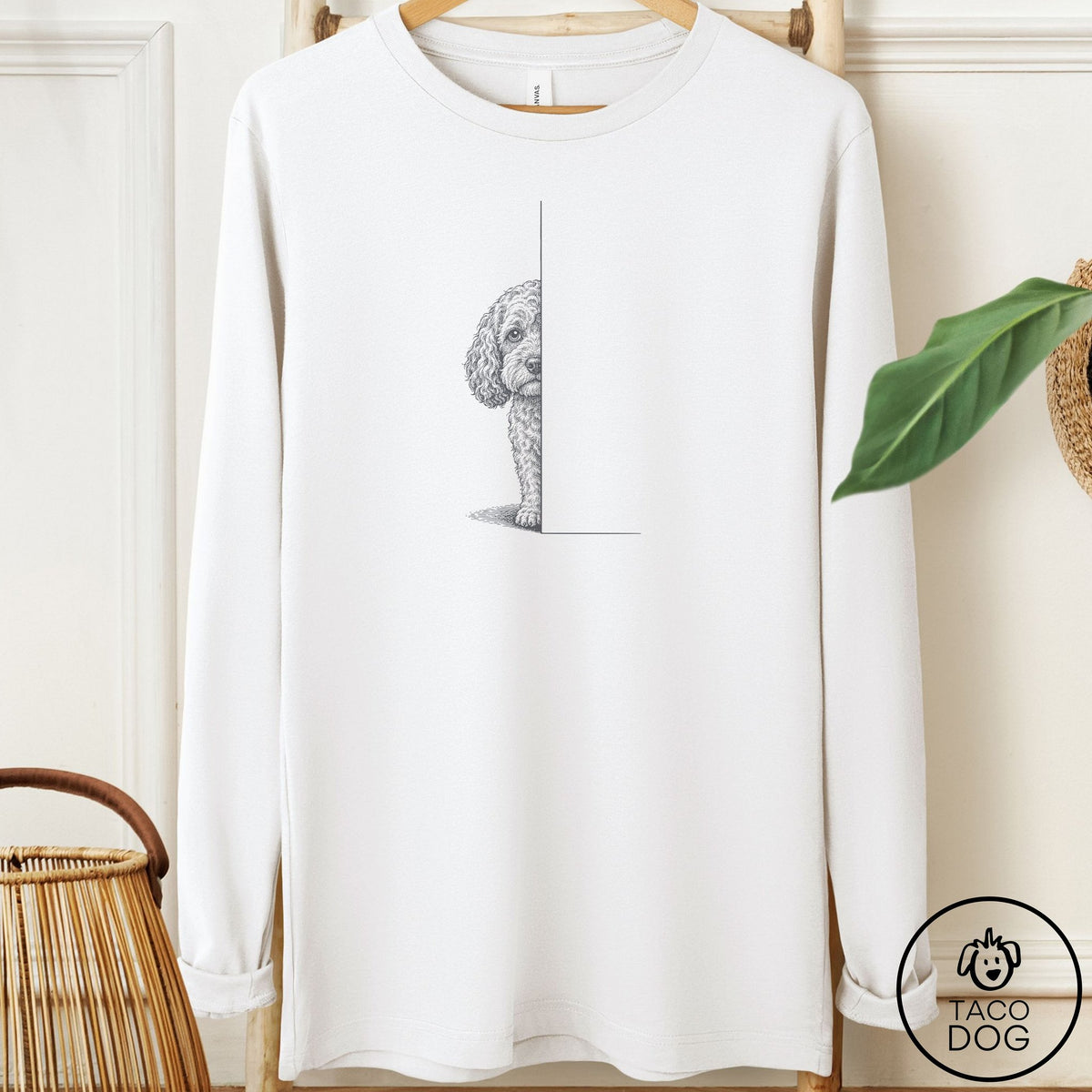 Cockapoo Peeking Long Sleeve Tee White Taco-Dog