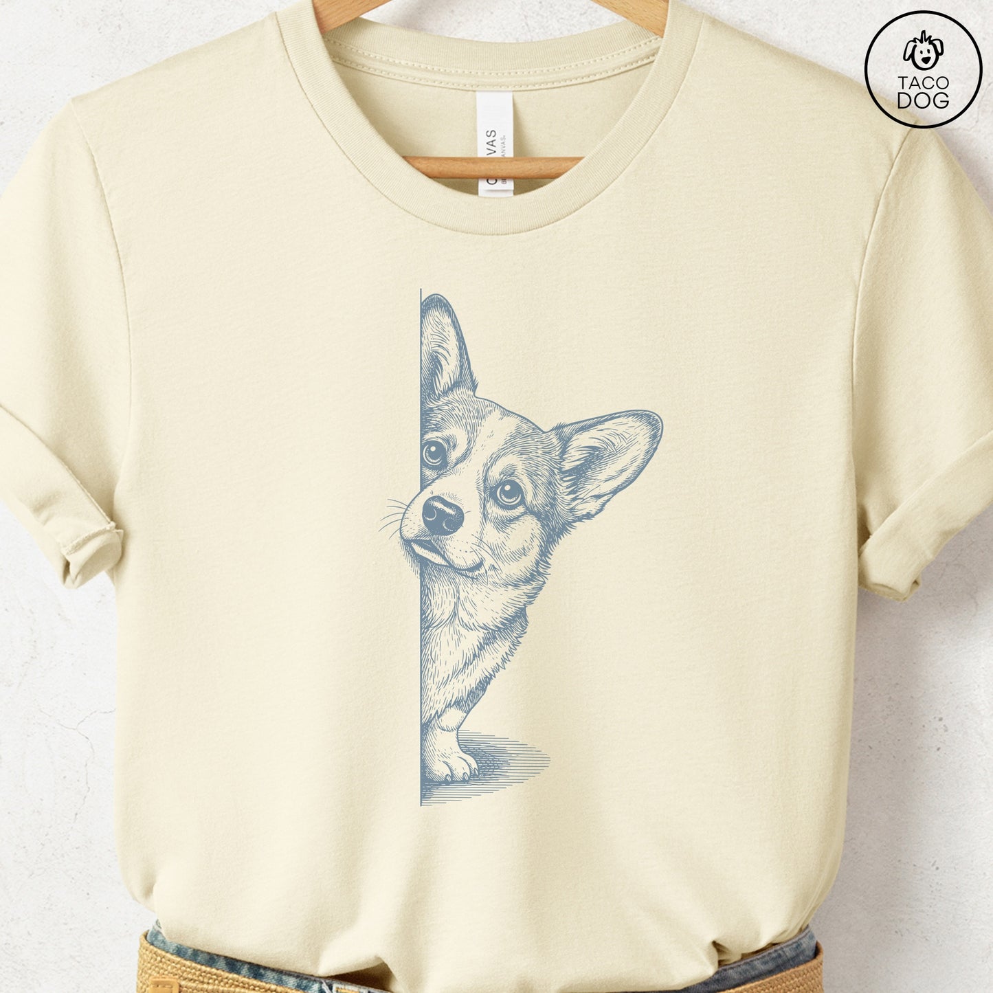 Corgi Peeking T-Shirt Natural S Taco-Dog