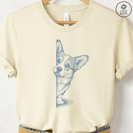 Corgi Peeking T-Shirt Natural S Taco-Dog