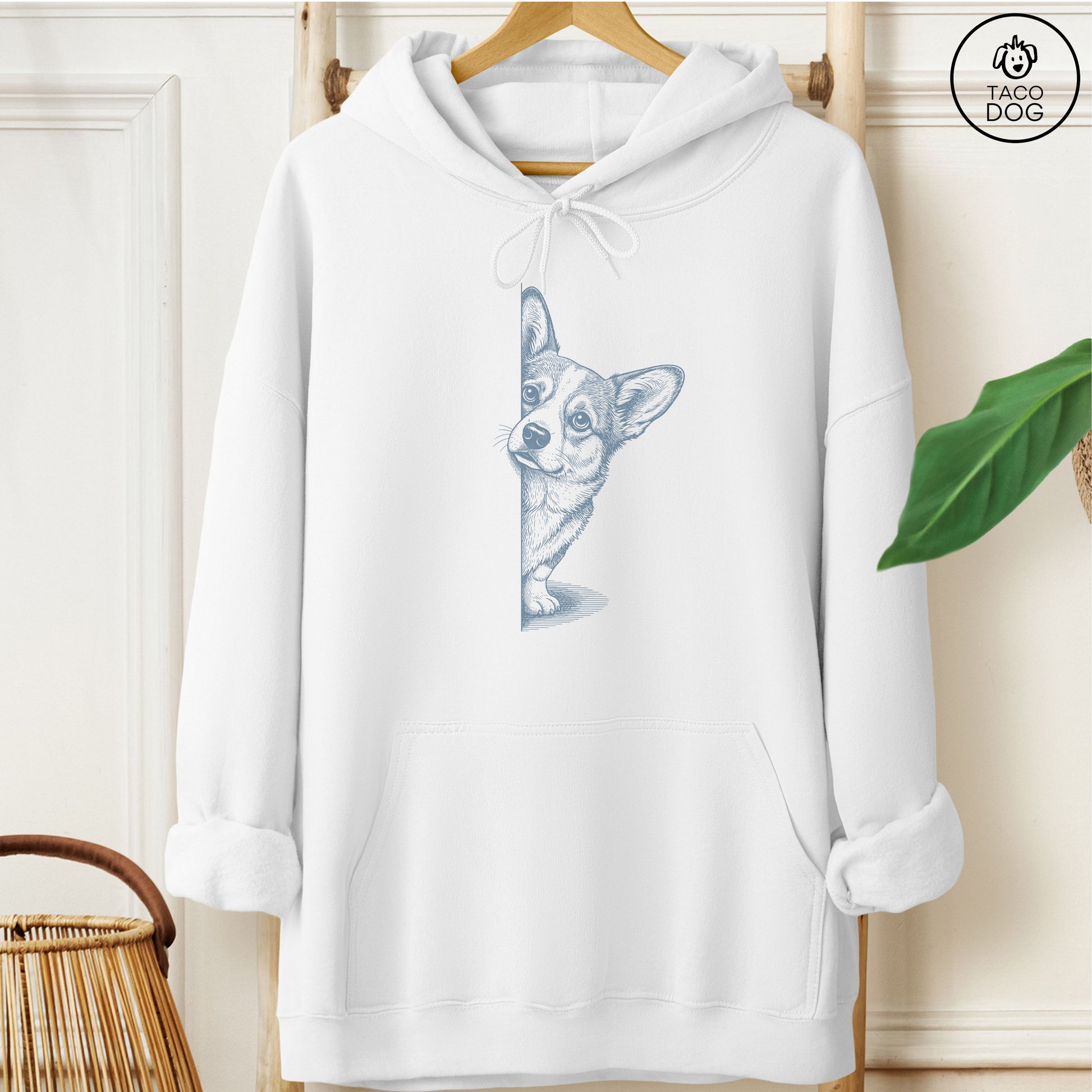 Corgi Peeking Hoodie White Taco-Dog