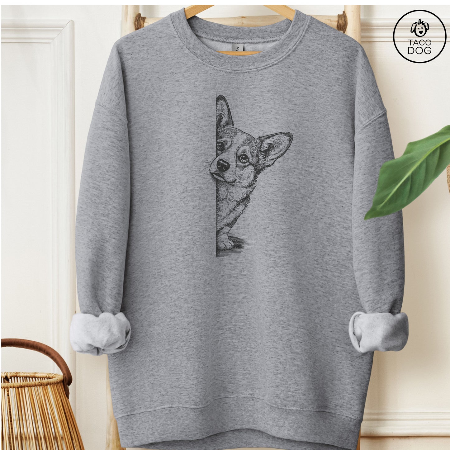 Corgi Peeking Sweatshirt Graphite Heather M Taco-Dog