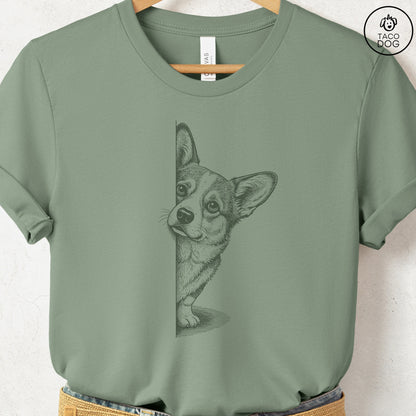 Corgi Peeking T-Shirt Sage S Taco-Dog