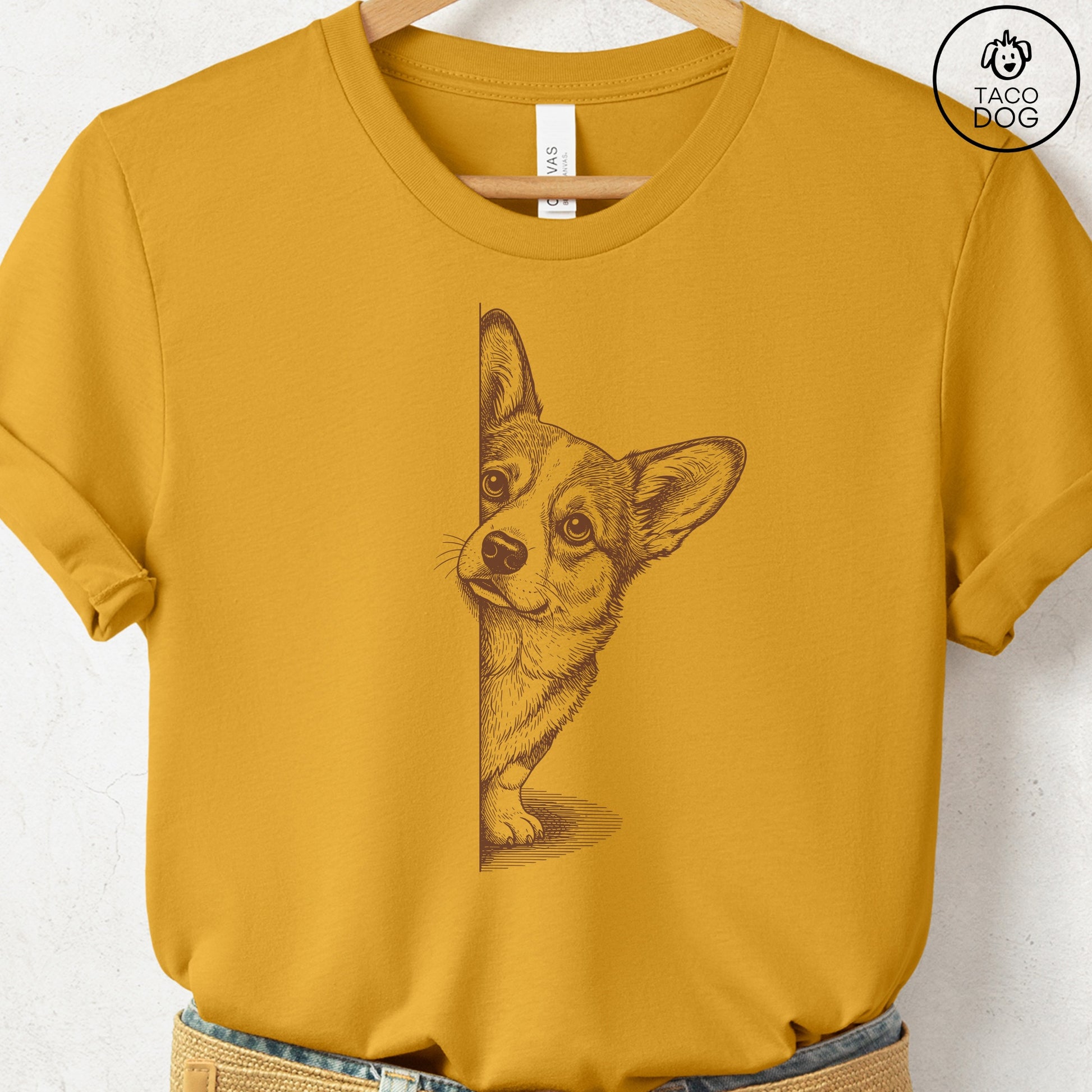 Corgi Peeking T-Shirt Mustard S Taco-Dog