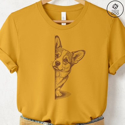 Corgi Peeking T-Shirt Mustard S Taco-Dog