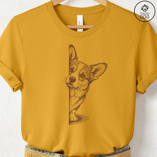 Corgi Peeking T-Shirt Mustard S Taco-Dog