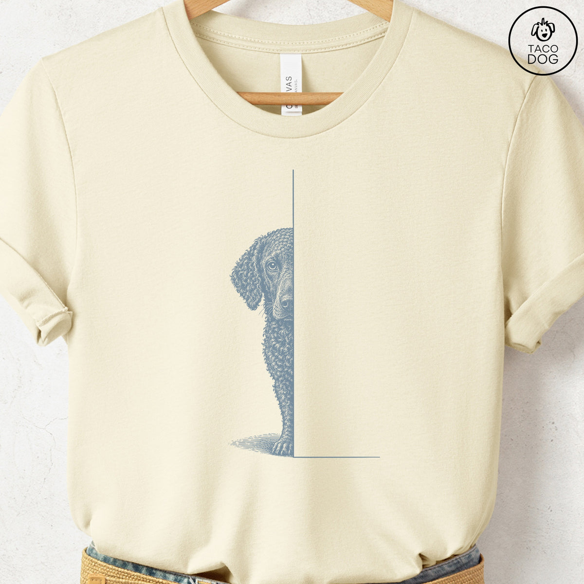 Curly-Coated Retriever Peeking T-Shirt Natural Taco-Dog