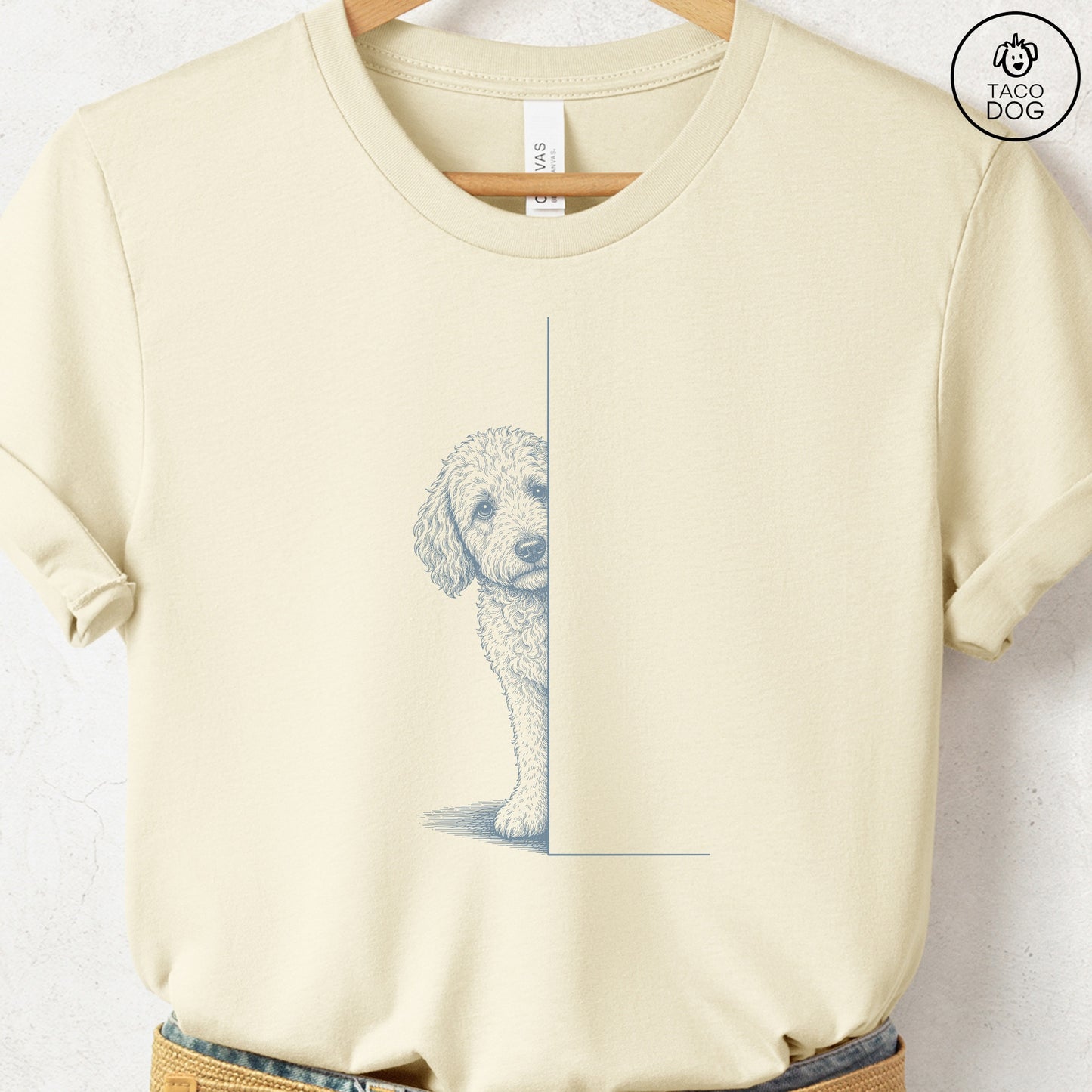 Doodle Peeking T-Shirt Natural Taco-Dog