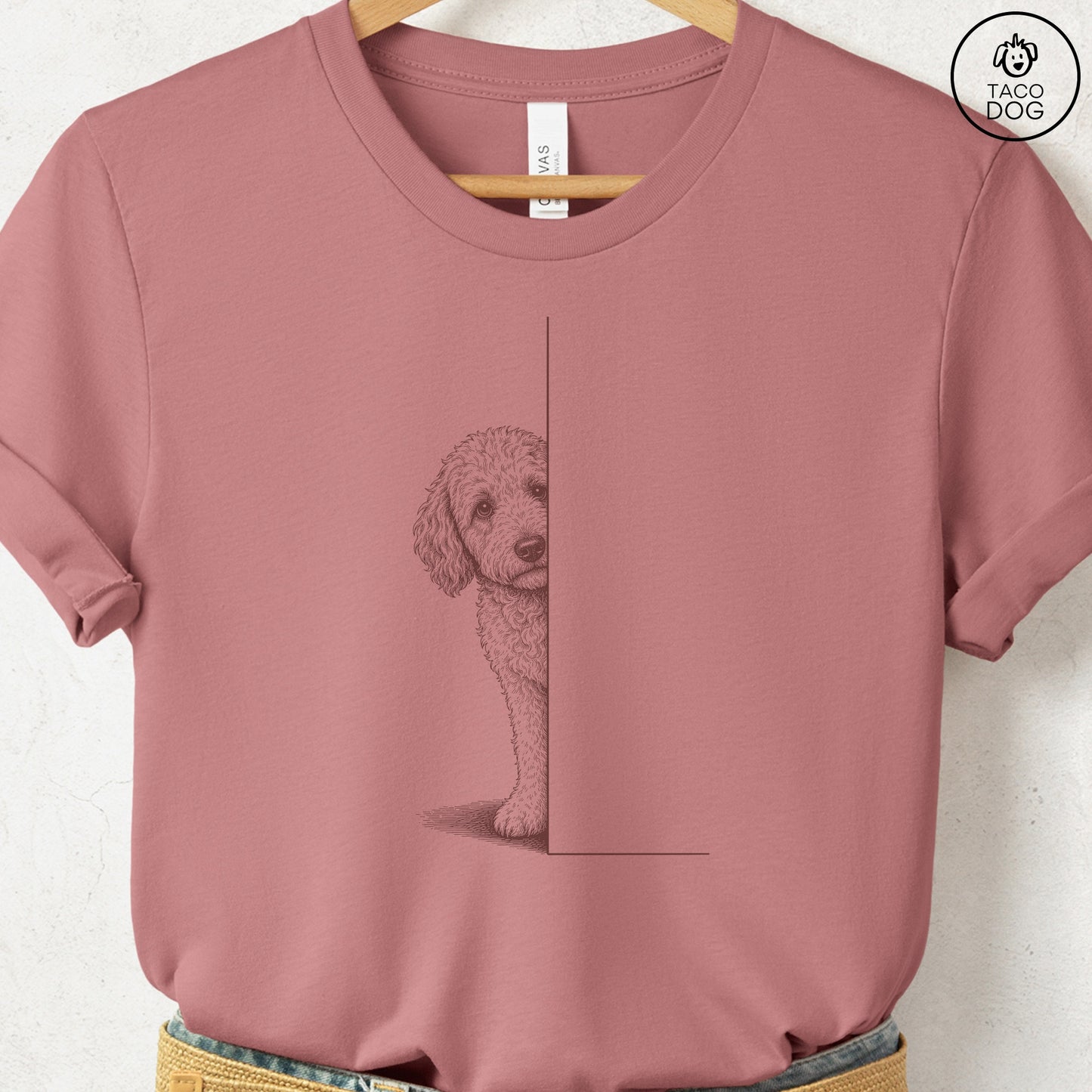 Doodle Peeking T-Shirt Heather Mauve Taco-Dog