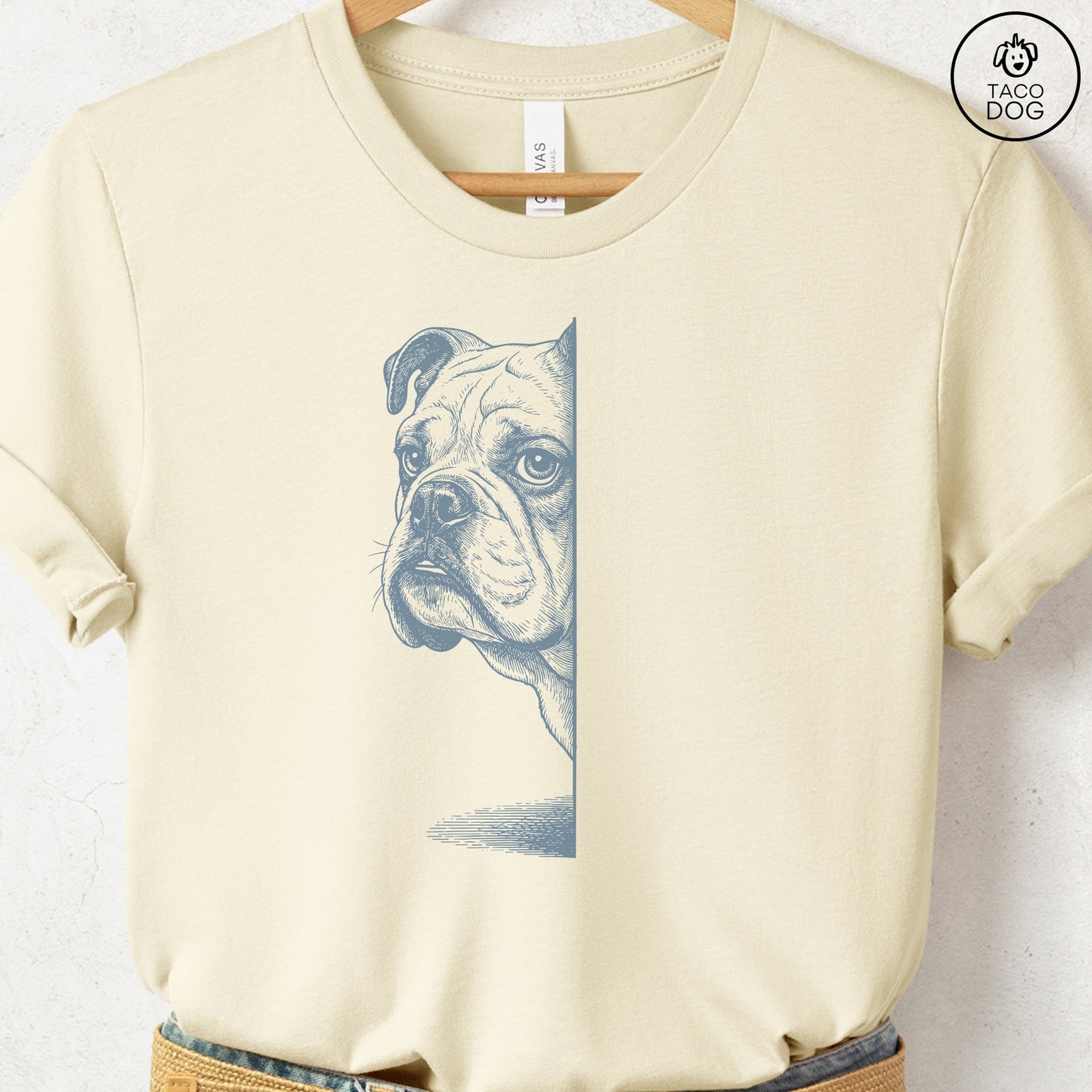 English Bulldog Peeking T-Shirt Taco-Dog
