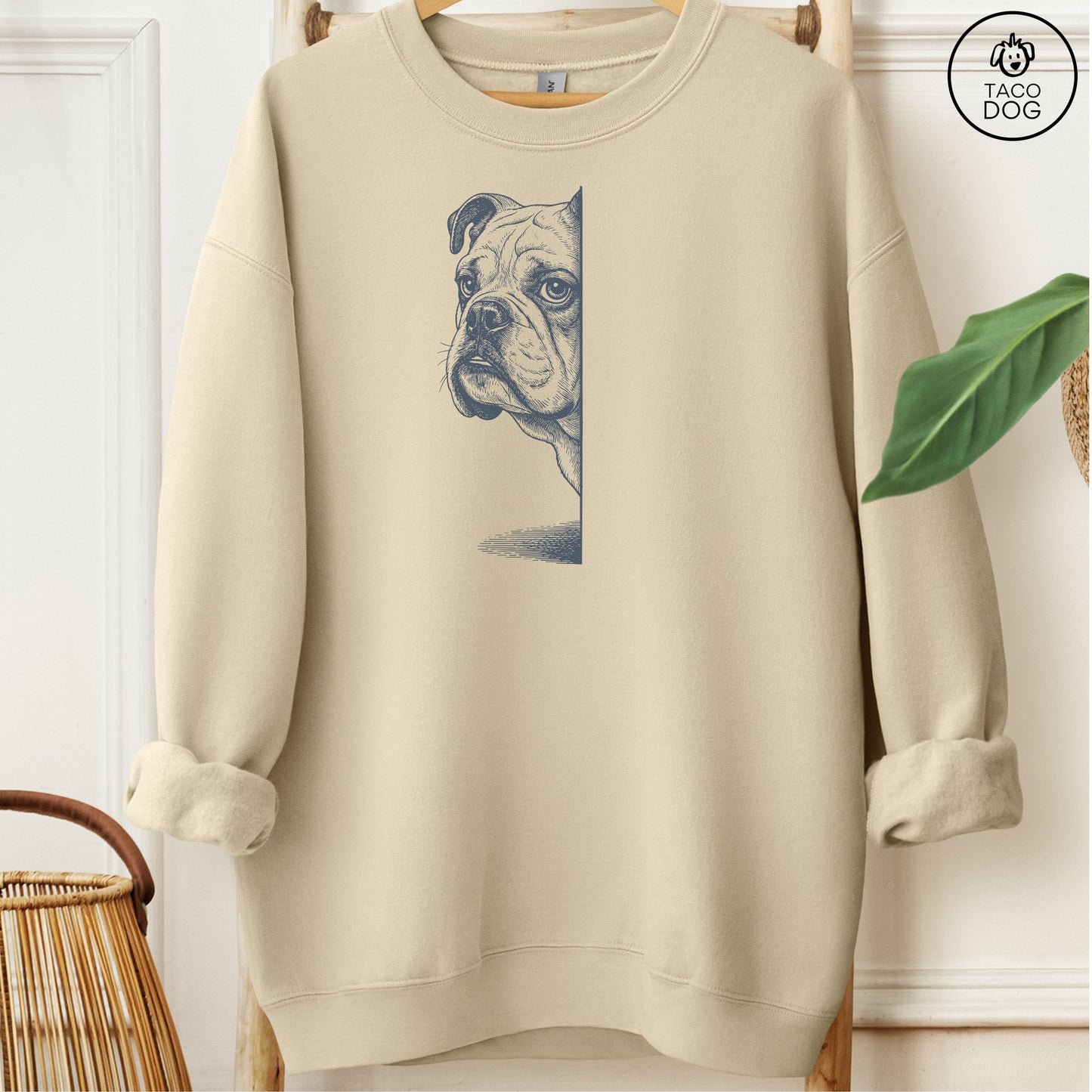 English Bulldog Peeking Sweatshirt Taco-Dog