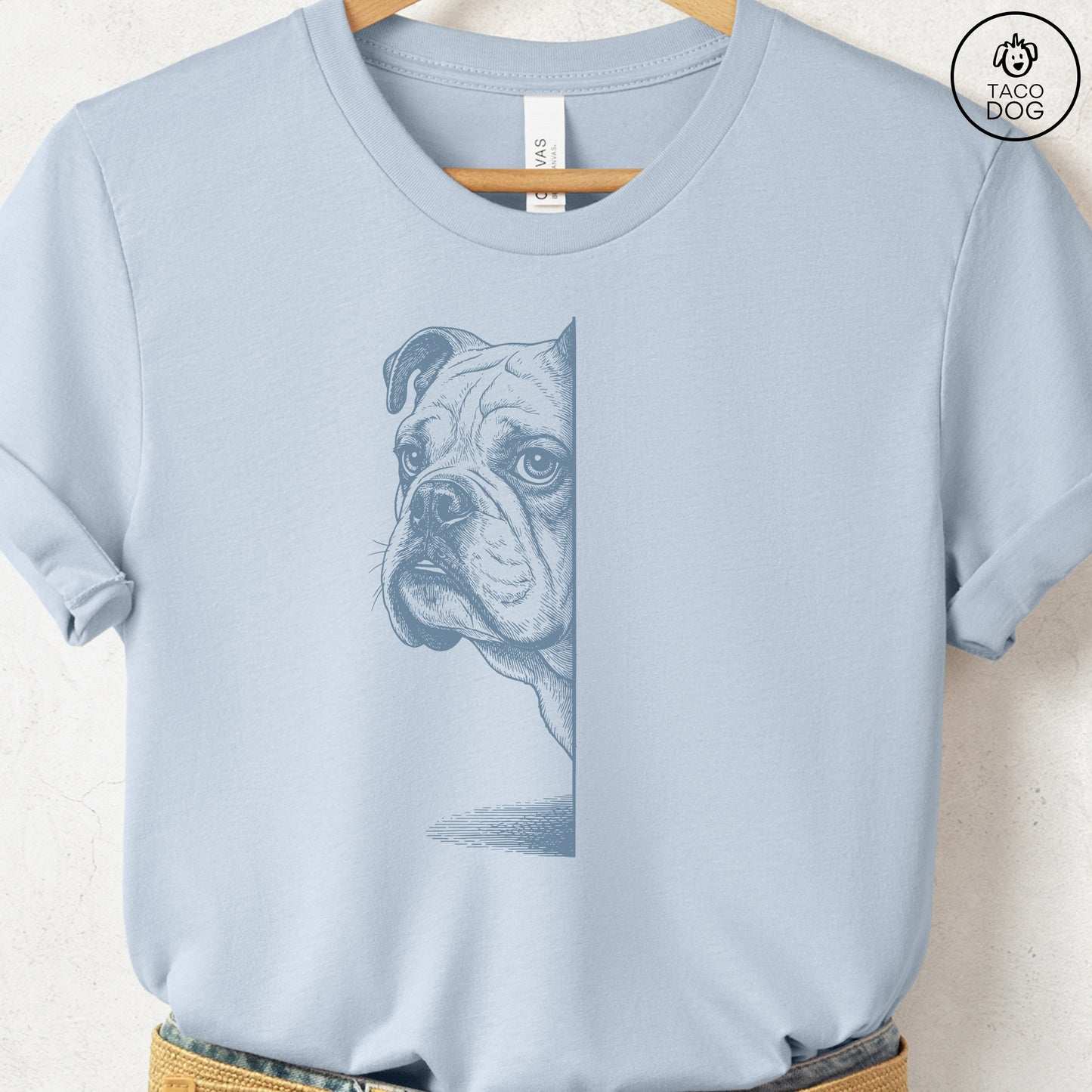 English Bulldog Peeking T-Shirt Taco-Dog
