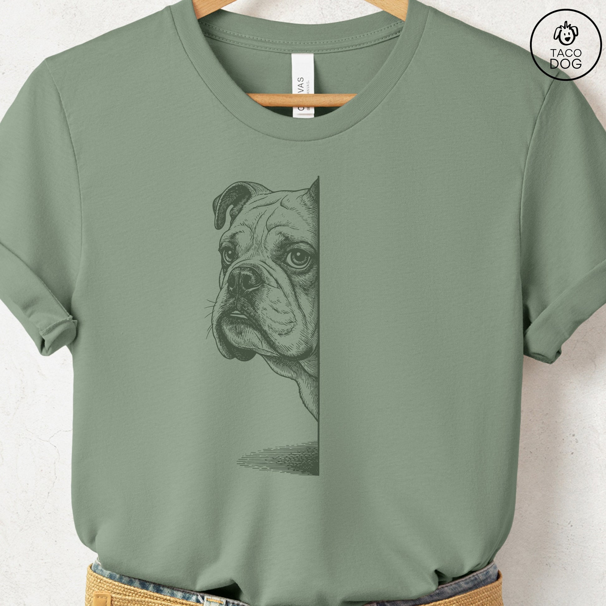 English Bulldog Peeking T-Shirt Taco-Dog
