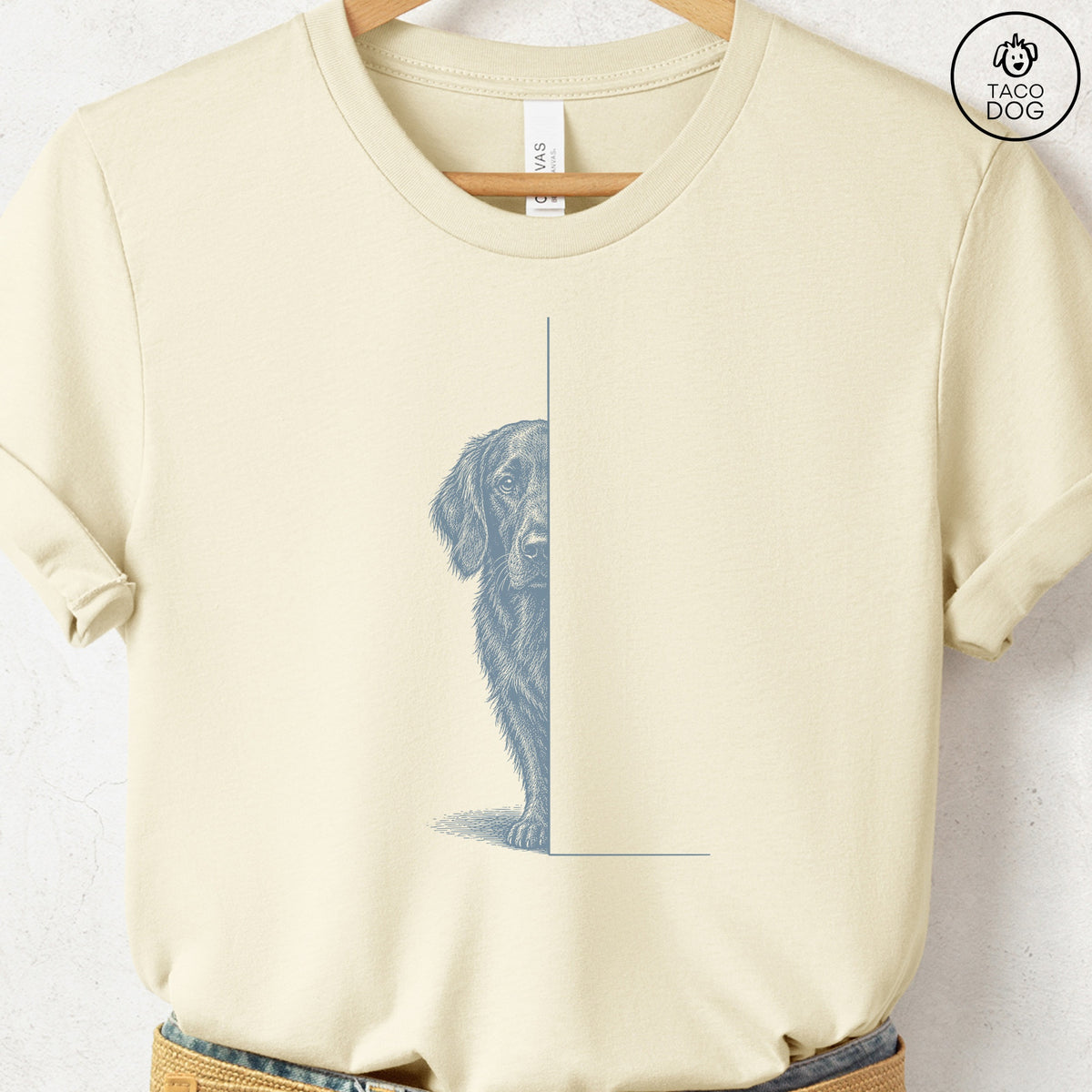 Flat-Coated Retriever Peeking T-Shirt Natural Taco-Dog