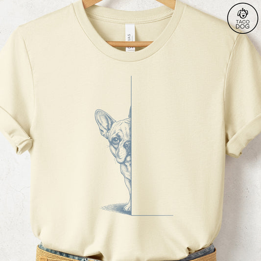 French Bulldog Frenchie Peeking T-Shirt Natural S Taco-Dog