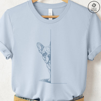 French Bulldog Frenchie Peeking T-Shirt Light Blue S Taco-Dog