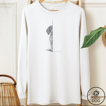 German Shorthaired Pointer Peeking Long Sleeve Tee White Taco-Dog