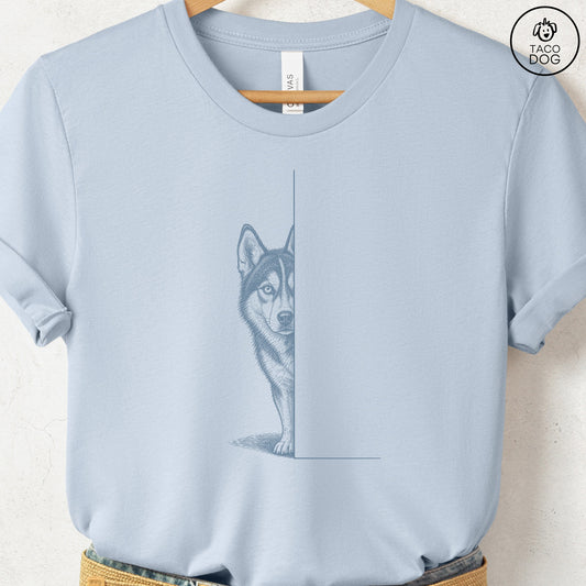 Husky Peeking T-Shirt Light Blue Taco-Dog