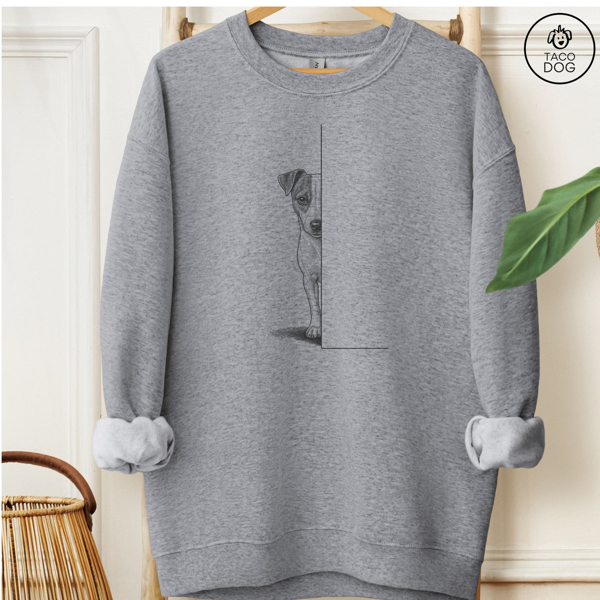 Jack Russell Peeking Sweatshirt Graphite Heather Taco-Dog