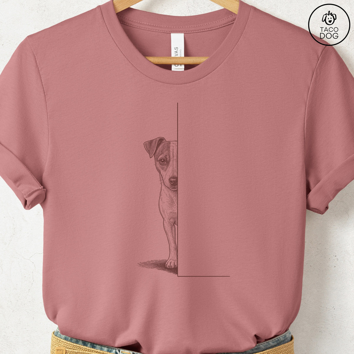 Jack Russell Peeking T-Shirt, design close-up
