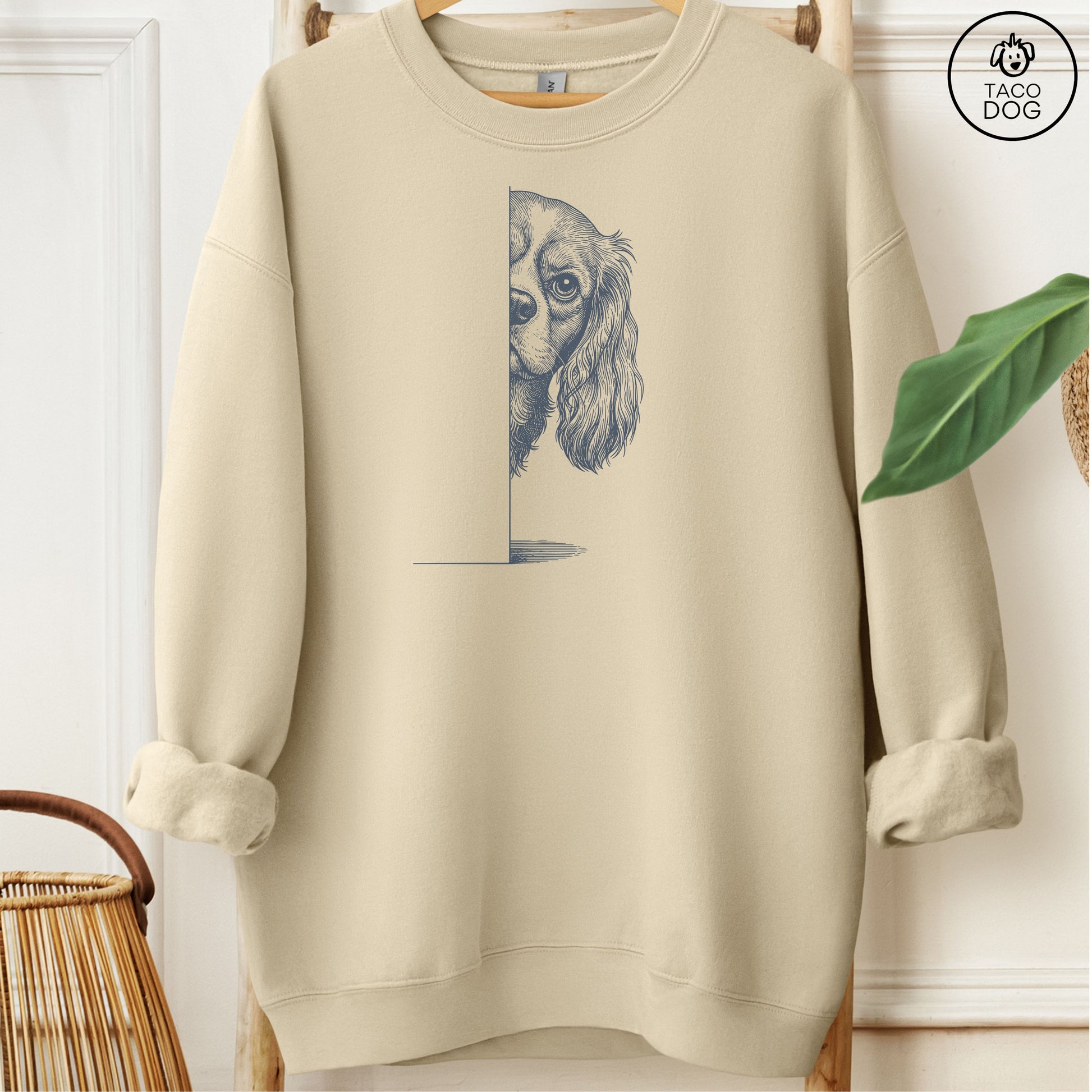 Cavalier King Charles Spaniel Peeking Sweatshirt Taco-Dog