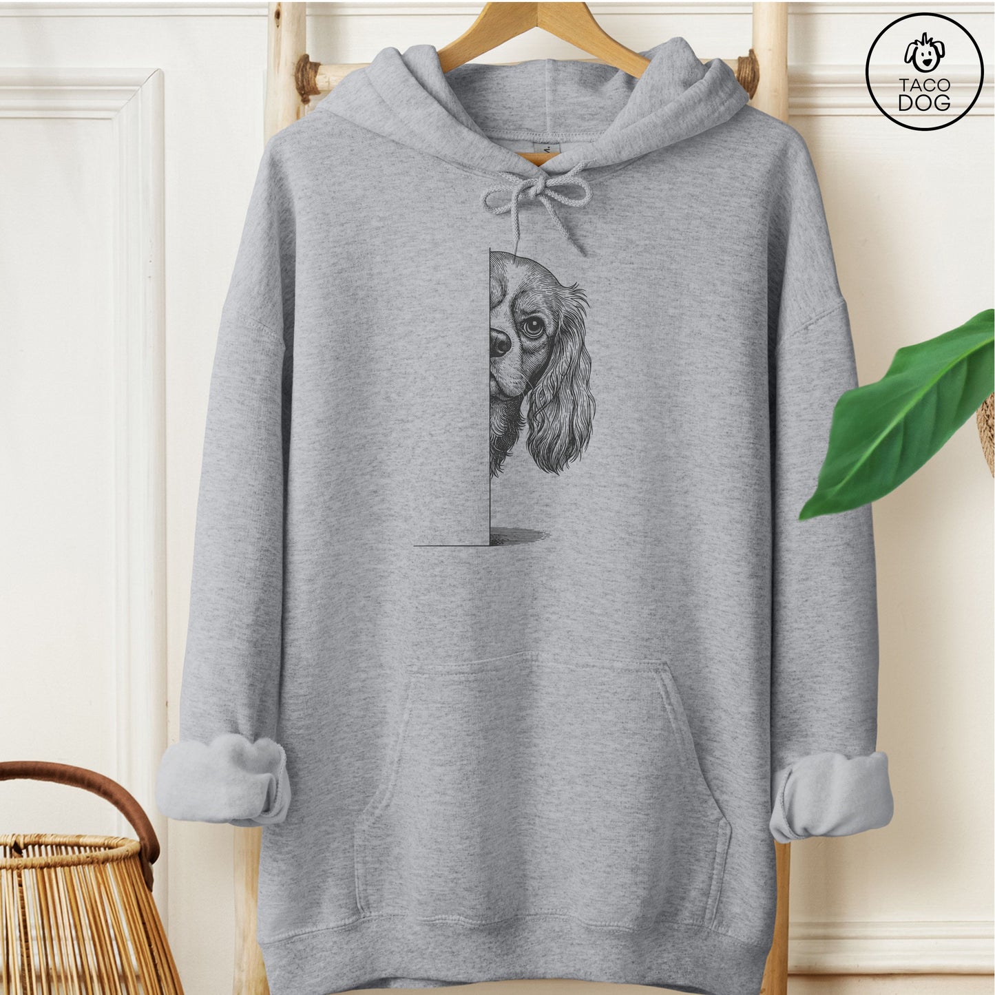 Cavalier King Charles Spaniel Peeking Hoodie Graphite Heather Taco-Dog