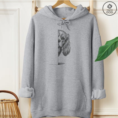 Cavalier King Charles Spaniel Peeking Hoodie Graphite Heather Taco-Dog