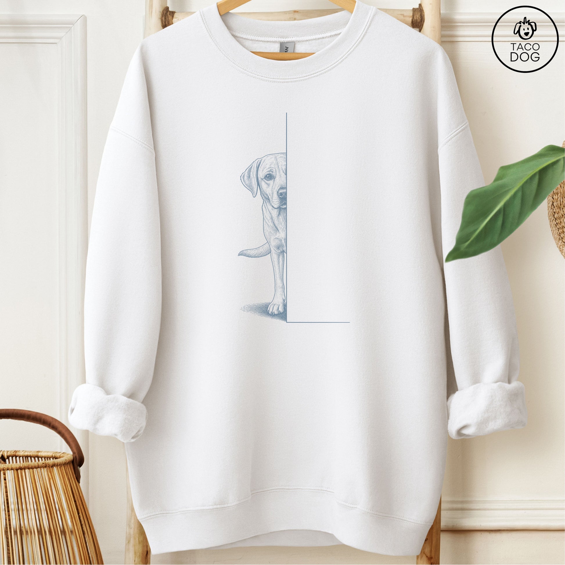 Labrador Peeking Sweatshirt White Taco-Dog