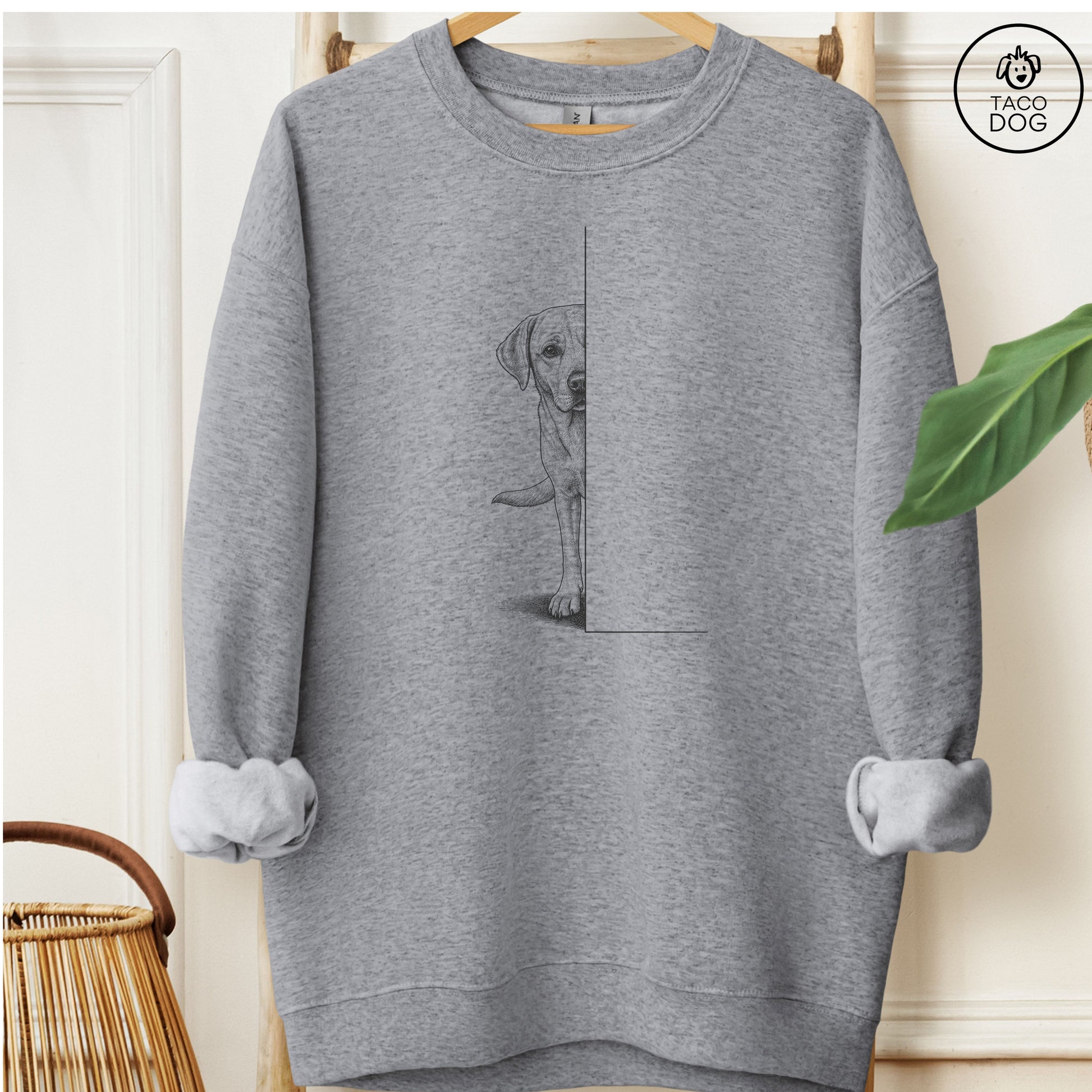Labrador Peeking Sweatshirt Graphite Heather Taco-Dog