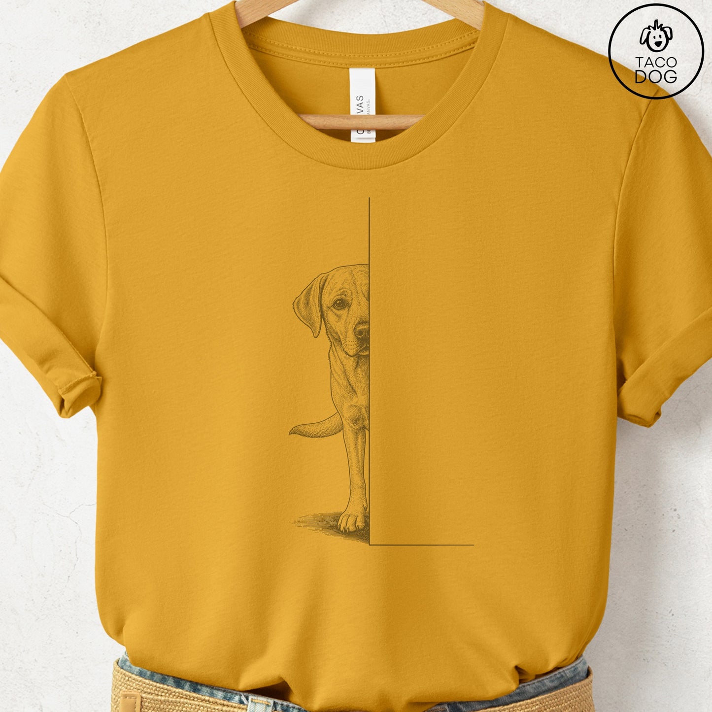 Labrador Peeking T-Shirt Mustard Taco-Dog