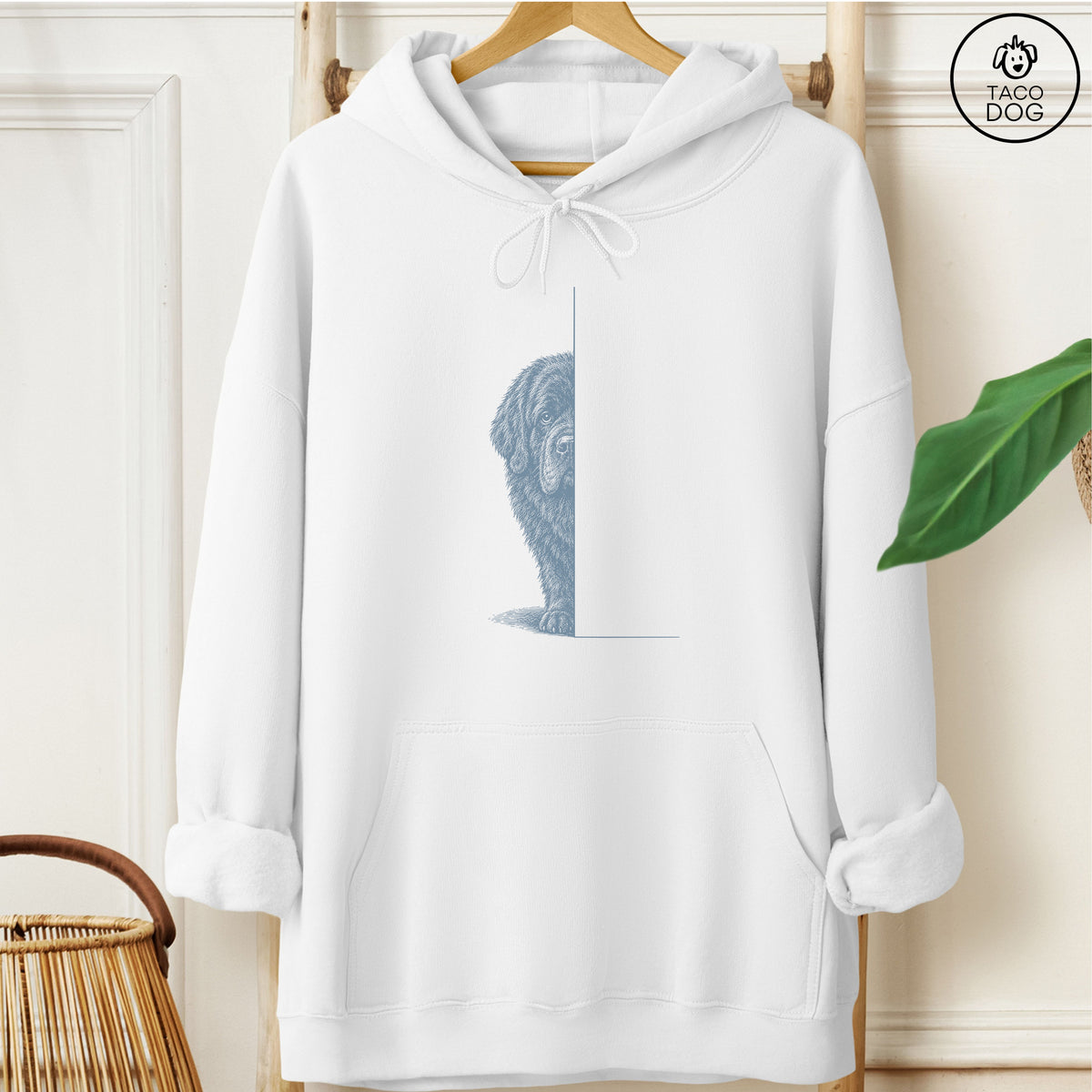 Newfoundland Peeking Hoodie White Taco-Dog