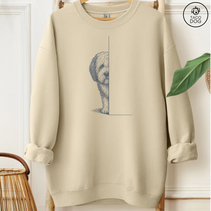 Old English Sheepdog Peeking Sweatshirt Sand Taco-Dog