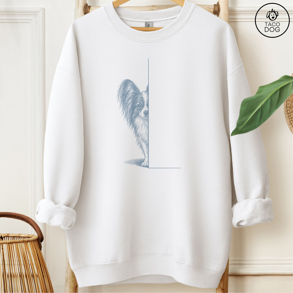 Papillon Peeking Sweatshirt White Taco-Dog