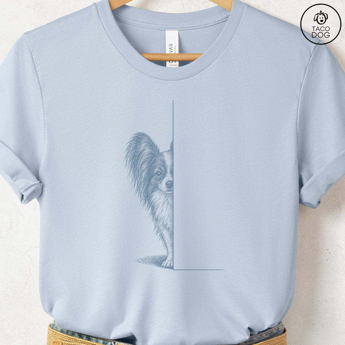 Papillon Peeking T-Shirt Light Blue Taco-Dog