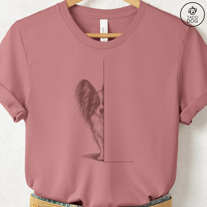 Papillon Peeking T-Shirt Heather Mauve Taco-Dog