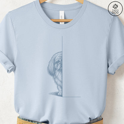 Pekingese Peeking T-Shirt Light Blue Taco-Dog