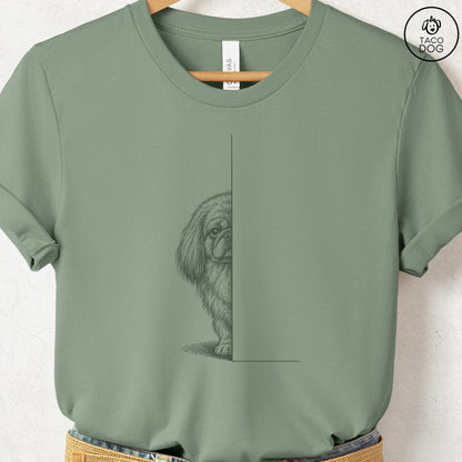 Pekingese Peeking T-Shirt Sage Taco-Dog
