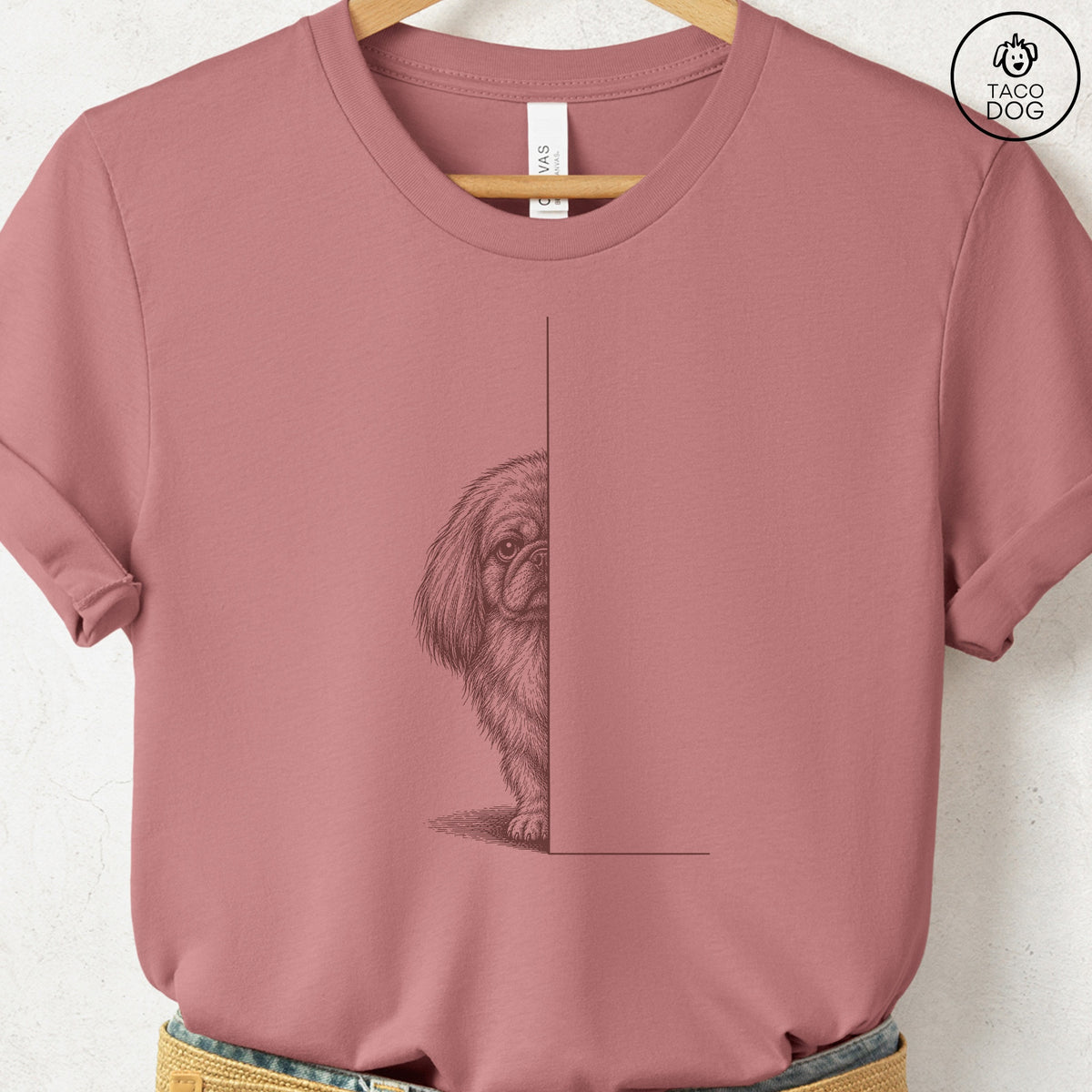 Pekingese Peeking T-Shirt, design close-up