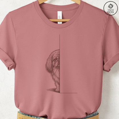 Pekingese Peeking T-Shirt Heather Mauve Taco-Dog