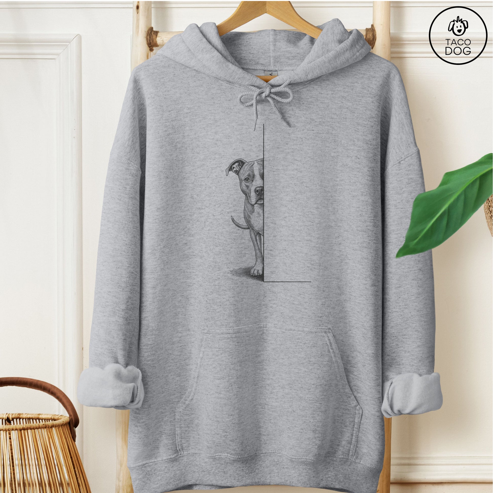 Pitbull Peeking Hoodie Graphite Heather Taco-Dog