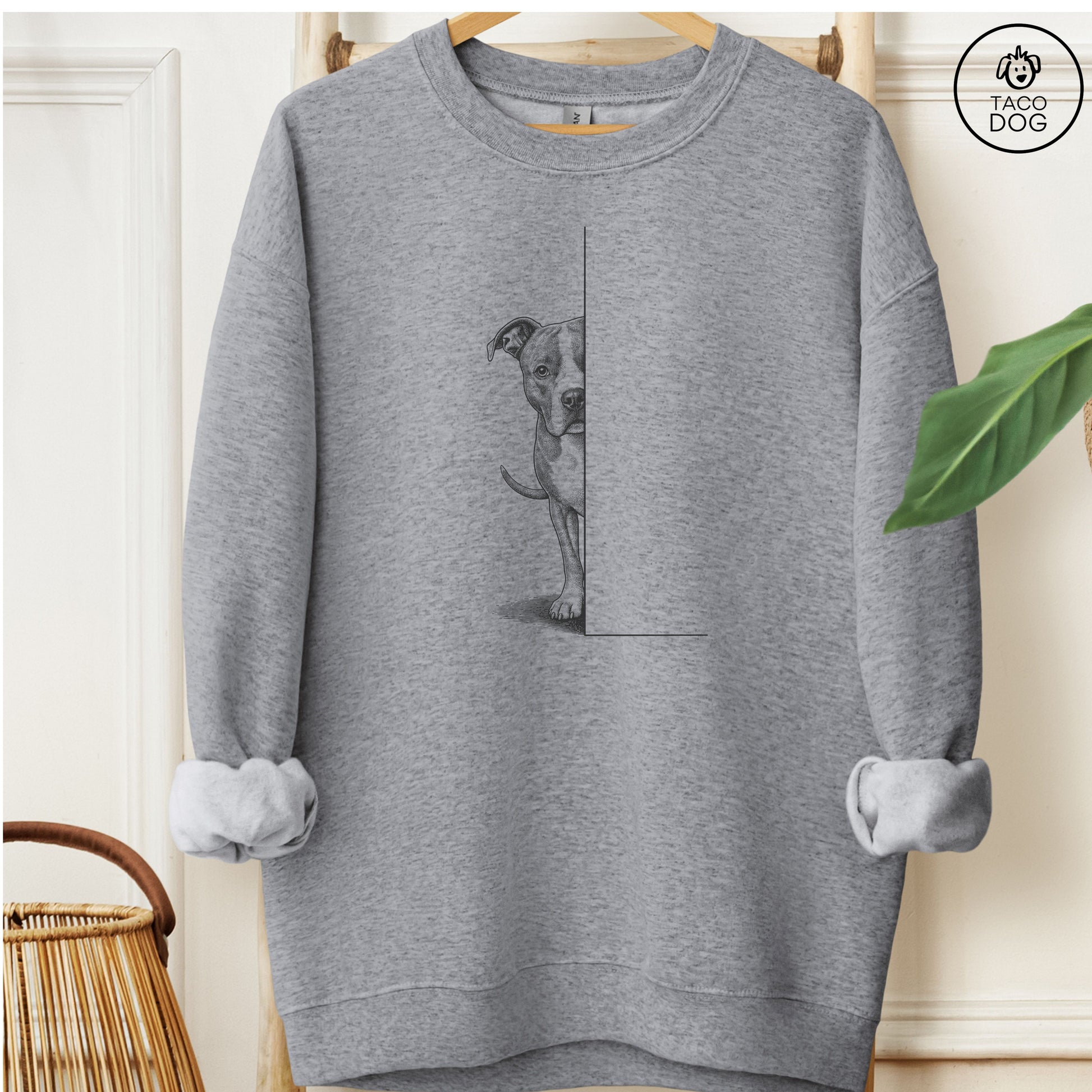 Pitbull Peeking Sweatshirt Graphite Heather Taco-Dog