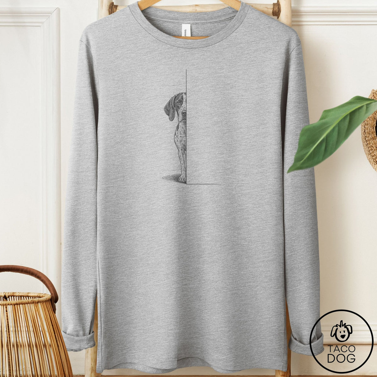 Pointer Peeking Long Sleeve Tee Athletic Heather Taco-Dog