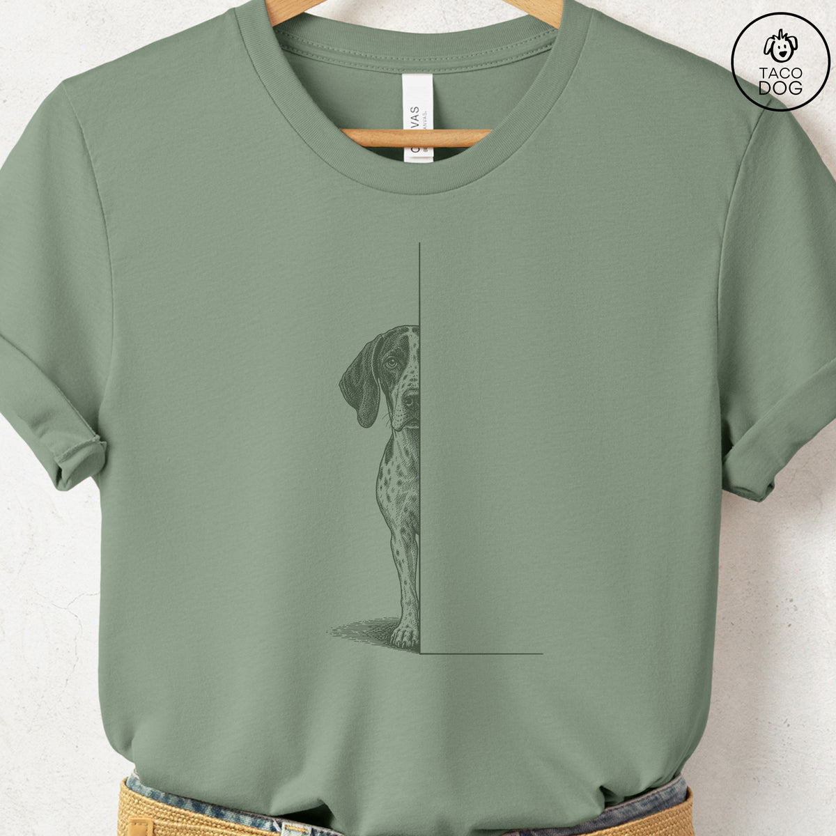 Pointer Peeking T-Shirt Sage Taco-Dog