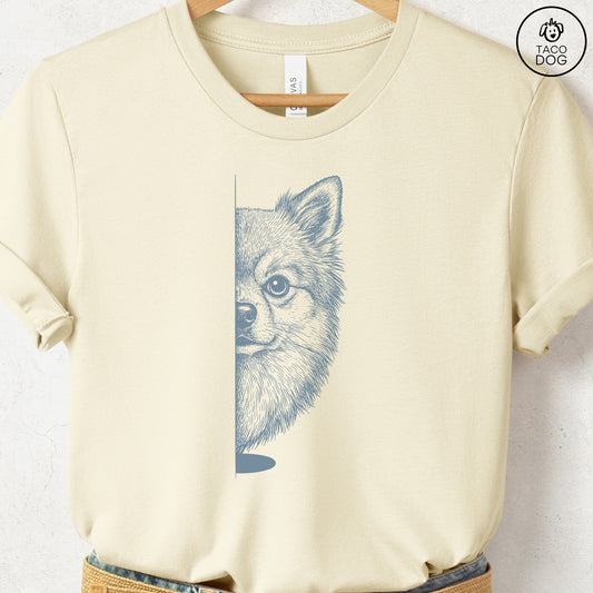 Pomeranian Peeking T-Shirt Natural S Taco-Dog