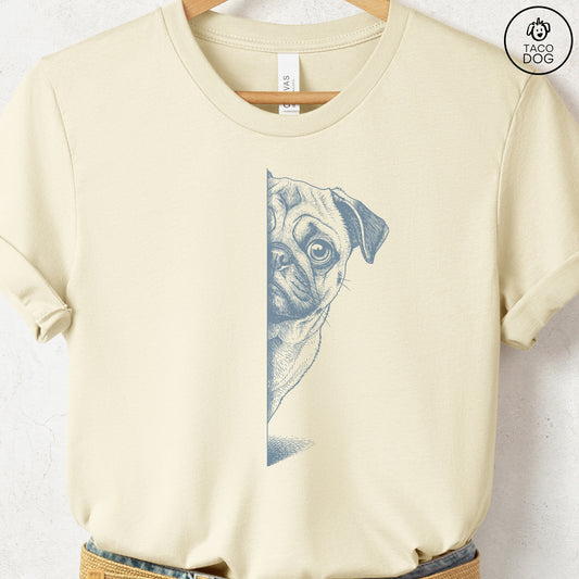 Pug Peeking T-Shirt Natural S Taco-Dog