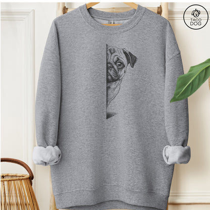Pug Peeking Sweatshirt Graphite Heather M Taco-Dog