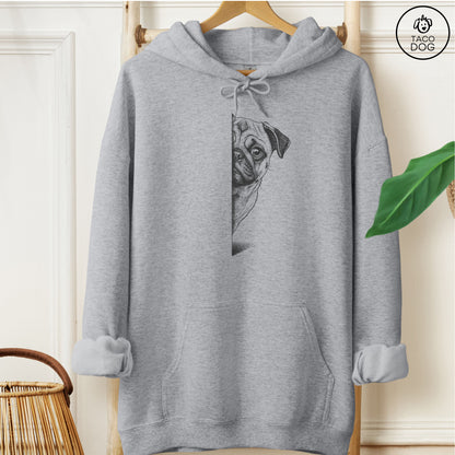 Pug Peeking Hoodie Graphite Heather Taco-Dog