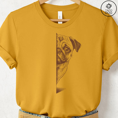 Pug Peeking T-Shirt Mustard S Taco-Dog