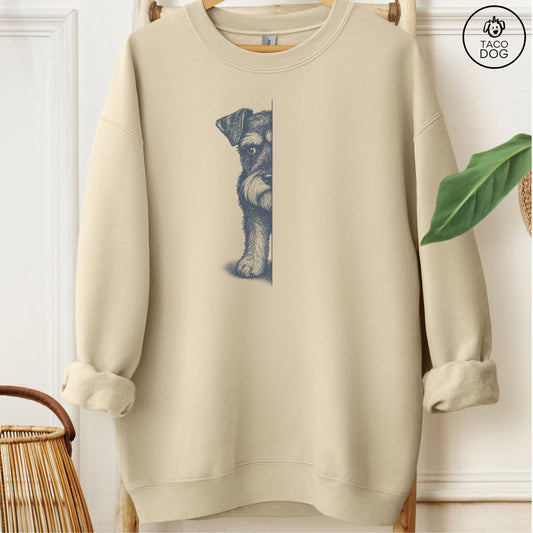 Schnauzer Peeking Sweatshirt Sand Taco-Dog
