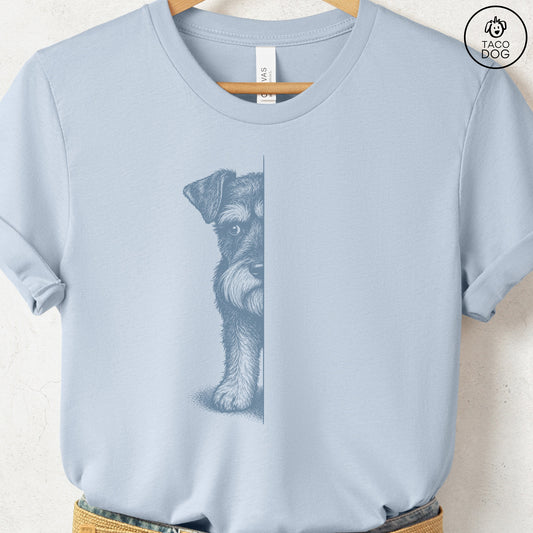 Schnauzer Peeking T-Shirt Light Blue Taco-Dog