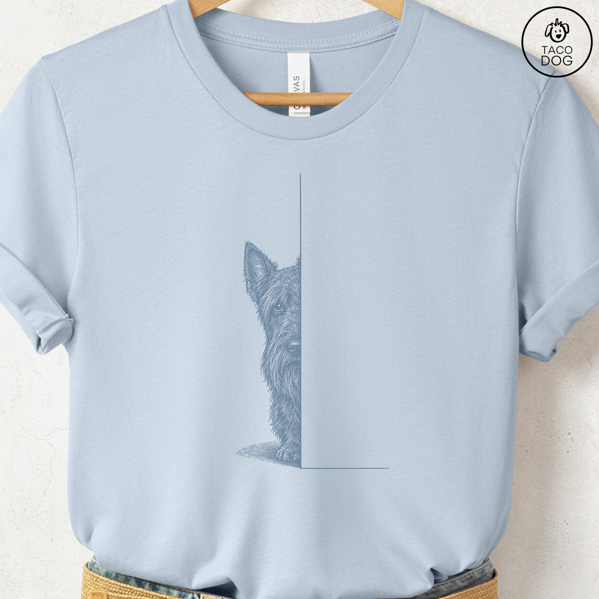 Scottie Peeking T-Shirt Light Blue Taco-Dog